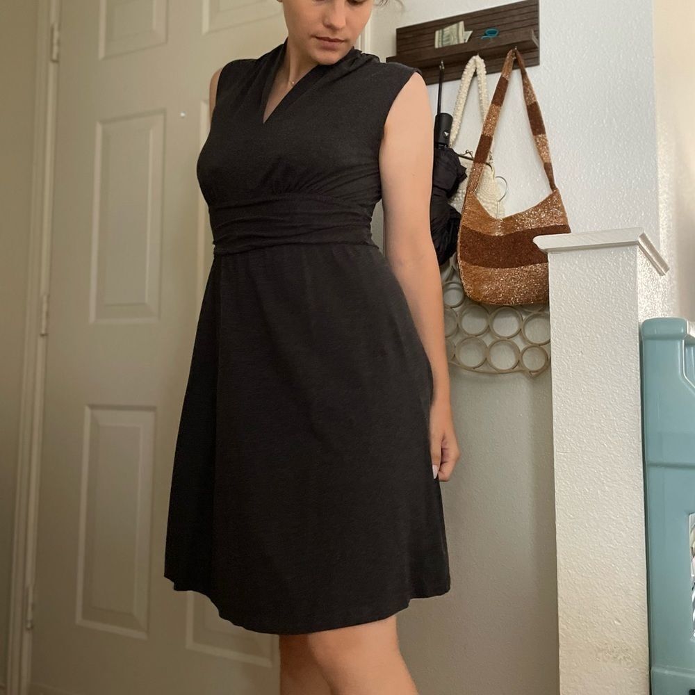 Prana‎ Casual Soft Midi Dress Sz Small Grey Empire Waist